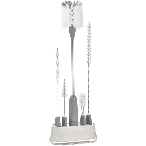 ALINK 5 Pack Water Bottle Brush Cleaning Set with Holder, Bottle Cleaner with Stand, Straw Brush, Nipple/Lid Brush for Stanley Tumblers, Drinking Glass, Baby Bottles, Jugs - Gray