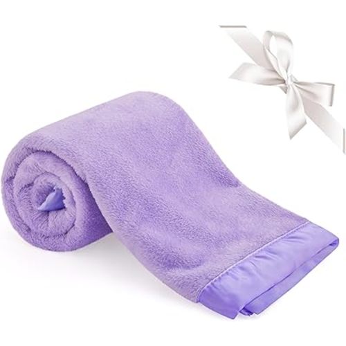Pro Goleem Fleece Baby Blanket with 2 Inch Satin Trim Soft Plush Blanket for Boys and Girls for Babies Purple 30''x40''