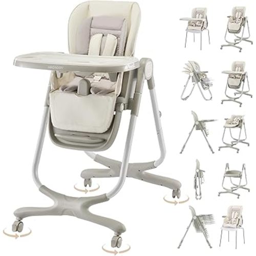 6 in 1 Convertible High Chairs for Babies and Toddlers,Portable High Chair with Dishwasher Tray and 4 Wheel,Booster Seat for Dining Table,Foldable Toddle and Baby Feeding Highchair (White)