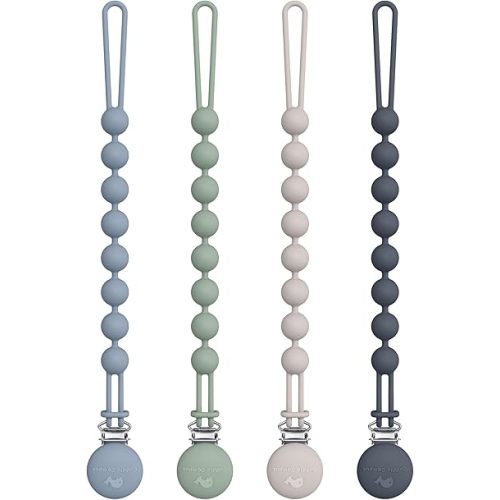 Cuddle Campus Silicone Pacifier Clip Holder with One Piece Design, Pack of 4 Soft Flexible Binky Clips with Texture for Baby Boy and Girl