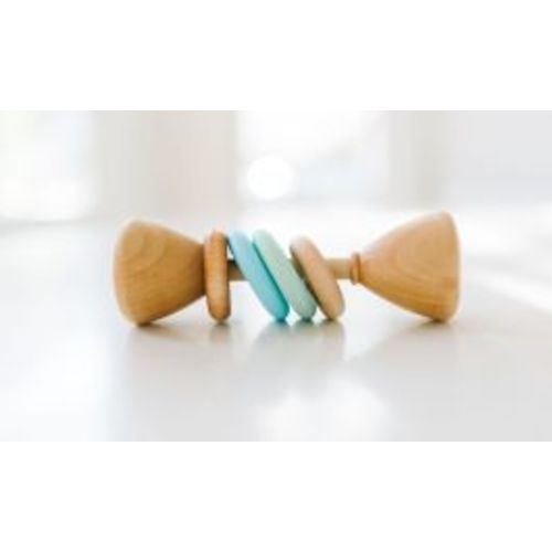 Color Block Classic Baby Rattle, Mint and Baby Blue