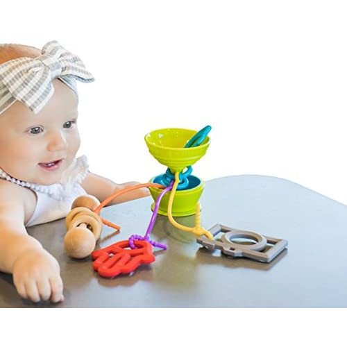 Grapple Suction High Chair Toy Holder | 3 Toy Tethers Keep Toys from Falling | Holds Teethers, Toys, Snack Cups | for Babies 6-12 Months | Perfect for Travel and Restaurant