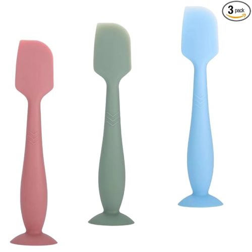 Baby Diaper Cream Spatula Applicator 3 Pack Soft Silicone Butt paste Spatula Diaper Cream Brush with Suction Cup Base (Red Green Blue.)
