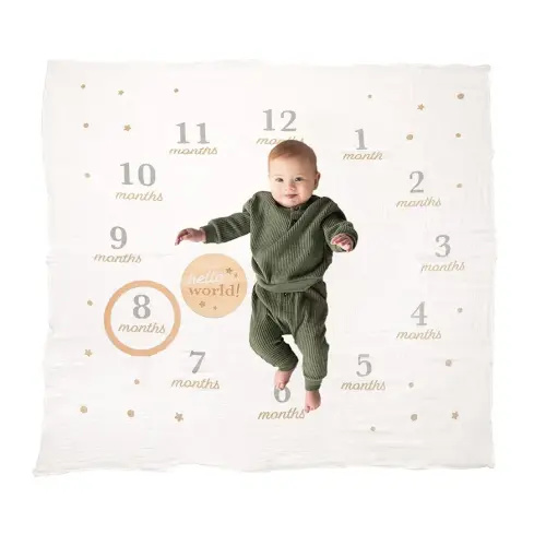 Pearhead Hello World Milestone Blanket and Prop, Baby Monthly Milestone Updates, Growth Blanket with Photo Posing Props, Ideal, Perfect Newborn Gift and Nursery Decor
