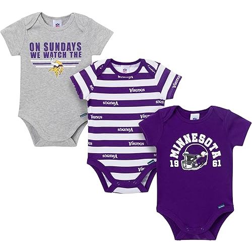 Gerber Baby Boys' NFL 3-Pack Onesie Bodysuit, Vikings, 6-12 Months