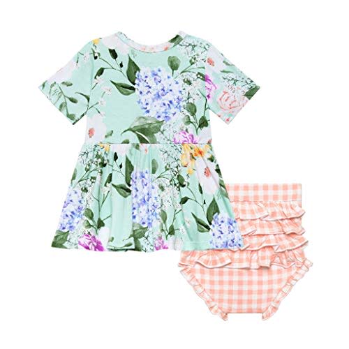 Posh Peanut Two Piece Set - Short Sleeve Peplum Top & Shorts Set - Breathable Viscose from Bamboo Baby Girl Outfits