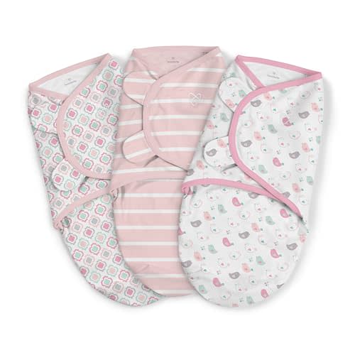 SwaddleMe by Ingenuity Original Swaddle, Size Large, For Ages 3-6 Months, 14-18 Pounds, Up to 30 Inches Long, 3-Pack Baby Swaddle Blanket Wrap(Fly Away color)