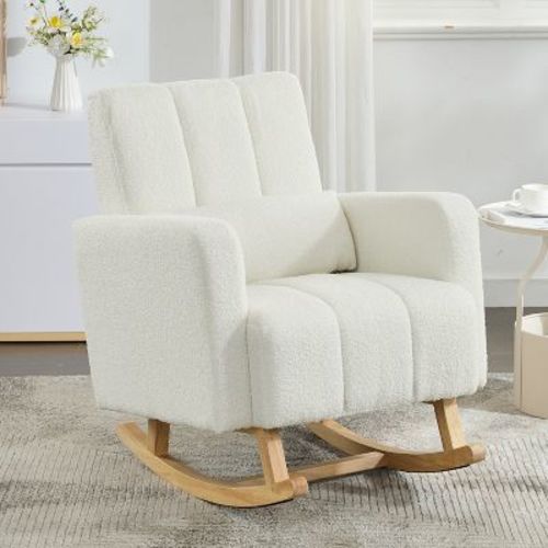Christopher Knight Home Imelda Modern Rubberwood Teddy Velvet Upholstered Rocking Chair with Pillow