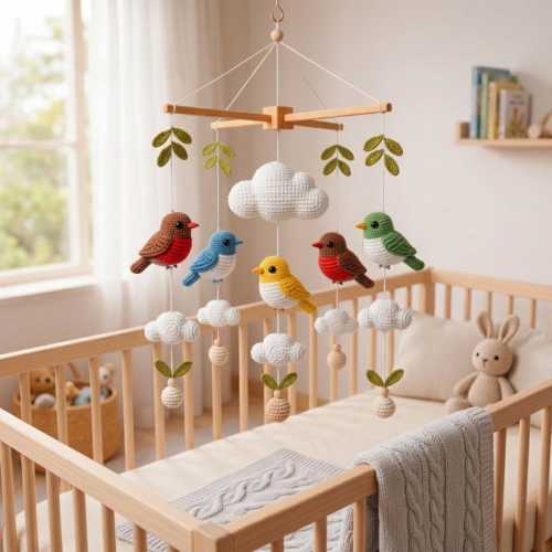 Crochet Bird Baby Mobile, Woodland Nursery Decor, Handmade Crib Accent