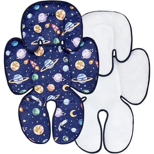 Baby Car Seat Head Support for Newborn,Pea Pod 2 in 1 Infant Car Seat Head Body Support for Boys Extra Soft Breathable Baby Car Seat Cushion Insert for Strollers, Swings, and Bouncers, Blue Space