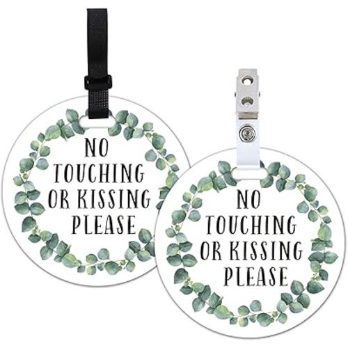 Do Not Touch Baby Signs-Stroller Tag, 2 Pack Greenery No Touching or Kissing Baby Sign, Stop No Touching Baby Car Seat Sign or Stroller Tag for Newborn Baby (5 Inches)