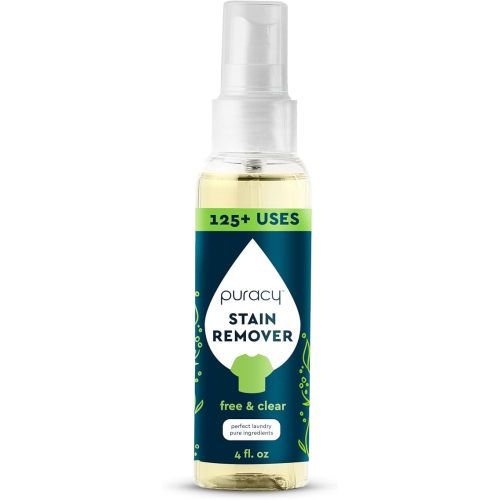 Puracy Stain Remover Spray, Natural Travel and Laundry Stain Cleaner for Clothes, Baby & Kids Stains, Oil & Fabric Spot Cleaner (Free & Clear, 4 oz)