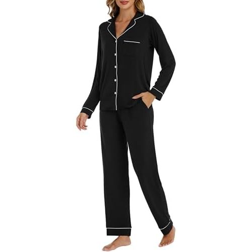 LUBOT Womens Bamboo Viscose Pajamas Set Cooling Super Soft 2 Piece PJ Set Button-Down Long Short Sleeve Sleepwear S-XXL