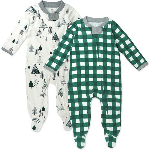 HonestBaby Sleep and Play Footed Holiday Pajamas One-Piece Sleeper Zip-front Organic Cotton PJs Baby Boys, Girls, Unisex - 2 - Emerald Forest - 0-3 Months