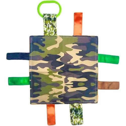 Baby Jack & Co 8x8 Hunting Camo Lovey Tag Toys - Baby Crinkle Toys - Crinkle Toys for Baby - Soft & Safe - Learn Shapes & Colors - Ideal Baby Toy - BPA Free w/Stroller Clip
