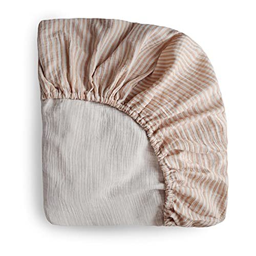 mushie Extra Soft Muslin Fitted Crib Sheet | 192 Thread Count | 28"x 52" (Natural Stripe)