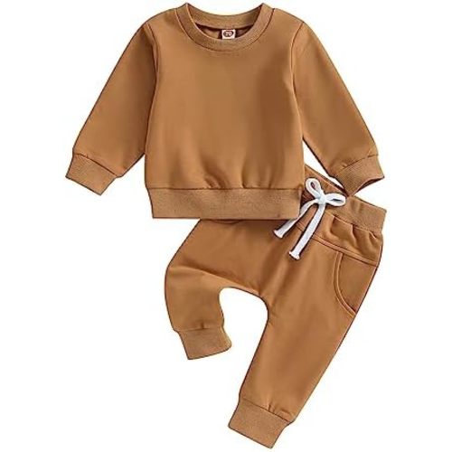 MAYUMMPY Baby Boys Girl Solid Color Outfit Sweatsuit Crewneck Sweatshirt Sweatpants Pants Set Fall Winter Clothes