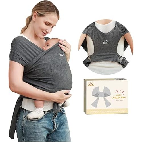 Baby Wraps Carrier, Newborn to Toddler, Adjustable Breathable and Hands Free Baby Carriers Sling (Grey)