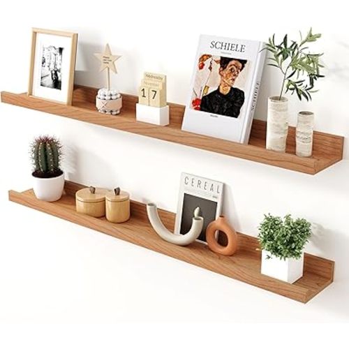 Axeman Cherry Picture Ledge Shelf, 36 Inch Floating Shelves Set of 2, Solid Wood Wall Shelves with Lip, Wall Decor Storage for Bedroom Living Room Bathroom Kitchen Nursery Photo, Natural Cherry