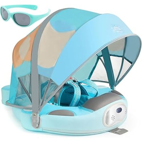 Mambobaby Float with Canopy and Tail New Upgraded Non-Inflatable Baby Pool Float Mambo Float Swim Trainer Solid Infant Swim Float Adjustable Pearl Foam Baby Swim Ring