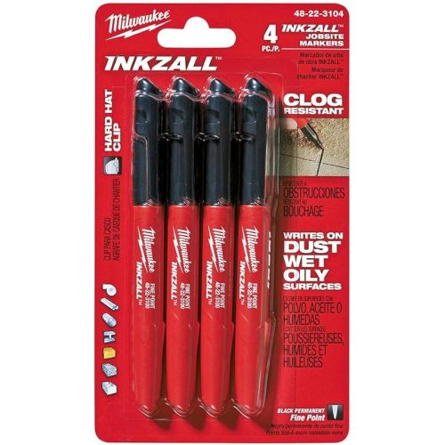 Milwaukee 48-22-3104 Inkzall Point Marker, Fine, Black, 4-Pack