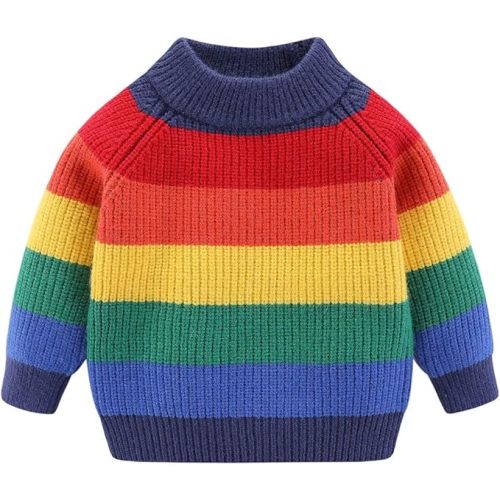 Mud Kingdom Girls Boys Sweaters Rainbow Stripes Crewneck Knit Pullover Fall 2-9 Years