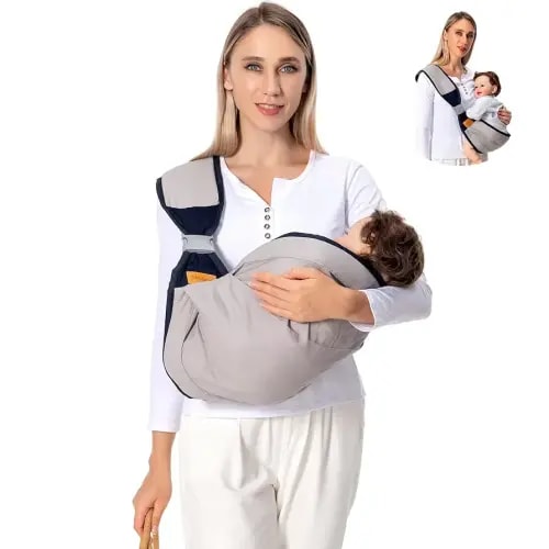 Baby Sling Carrier, Baby Carrier Newborn to Toddler(7-45lbs), Toddler Carrier with Safety Buckle, One Shoulder Adjustable Shoulder Strap, One Size Fits All, Grey