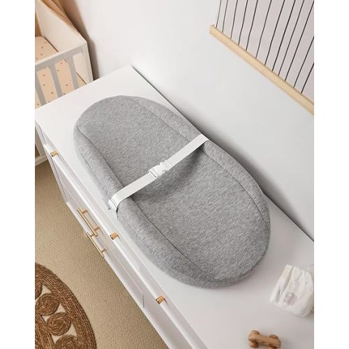 Blissful Diary Baby Changing Pad with Waterproof Lining Foam, Includes a Soft & Washable Cover, Contoured Changing Table Pads for Dresser Top with Non-Slip Bottom, 32”×16” (Grey, Avocado)
