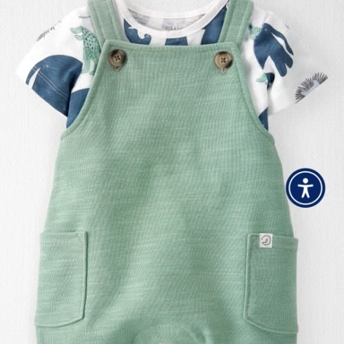 Baby 2-Piece Organic Cotton Shortall Set - 12M - Style,Green
