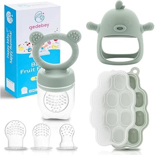 Baby Fruit Feeder Pacifier - 3 Pack | 1 Baby Food Feeder & 1 Baby Teether & 1 Baby Popsicle Molds | Breastmilk Popsicle Molds | Baby Teething Toys | Baby Fruit Food Feeder Pacifier Babies (Pea Green)