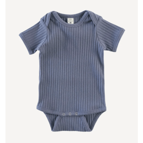 short sleeve lap neck bodysuit | stone blue | organic cotton wide rib