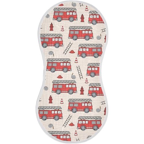 Fire Truck Muslin Burp Cloths for Baby Boys and Girls - 1-Pack Ultra Absorbent Muslin Washcloths, Newborn Towel, Milk Spit Up Rags, Burp Cloth Bib for Unisex, 22 x 11 Inch