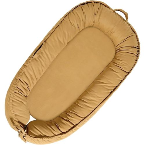 Baby Lounger - Baby Lounger for Newborn 0-24 Months, Soft Breathable Cotton Infant Lounger Cover, Portable Baby Nest for Travel, Newborn Essentials (Sienna)
