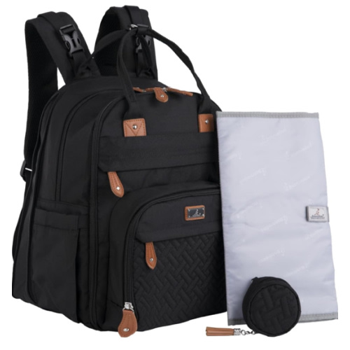 BabbleRoo Extra Large Diaper Bag Backpack, Expandable Baby Bag with Up to 50% More Capacity - Travel Essentials Baby Bag Tote with Changing Pad, Stroller Straps & Pacifier Case - Unisex, Black