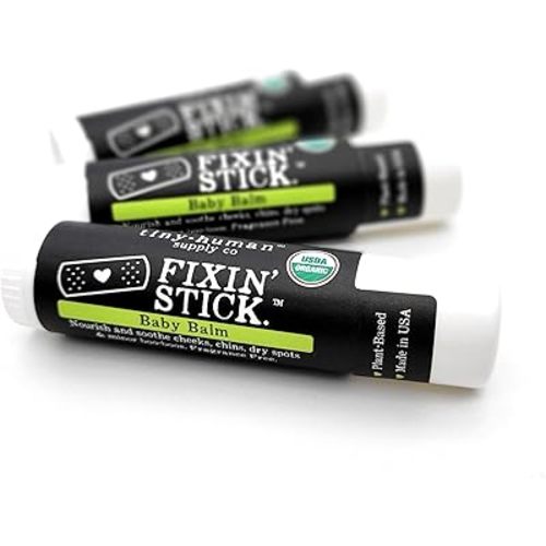 Fixin' Stick Organic Baby Balm 0.5oz, 3-pack for Baby's Red Cheeks, Drooly Chins, Drippy Noses and Dry Skin. No Artificial Dyes, Fragrances or Petrolatum. Cruelty Free. Made in USA.