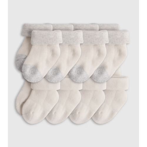 Organic Cotton Fold Over Socks 8-Pack - Baby in White/Grey