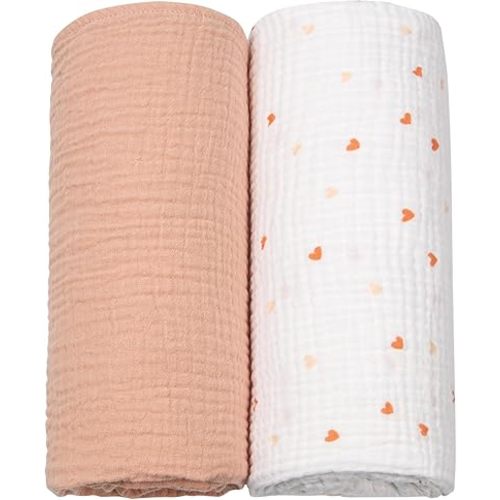 lulumoon Muslin Swaddle Blanket Baby - Cotton Swaddling Blanket Soft Baby Receiving Blanket Neutral 2Pack(Peach Pink)