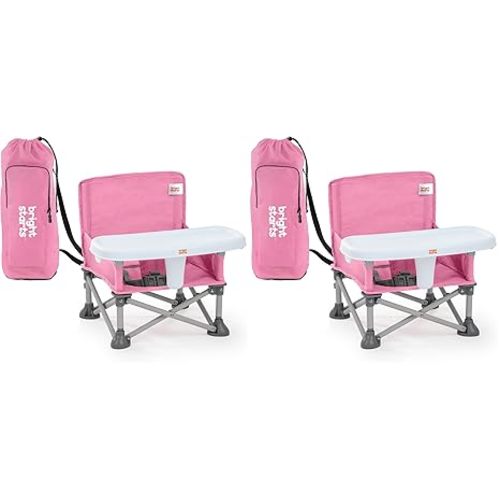 Bright Starts Pop 'N Sit Portable Booster, Indoor/Outdoor Use, Floor Seat with Feeding Tray, Pink, 6 Mos - 3 Yrs (Pack of 2)