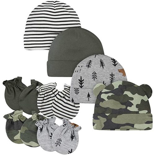 Gerber Baby Boys' 8-Piece and 9-Piece Cap and Mitten Sets - New Born - 8pc Green Bear