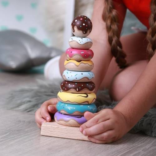 Montessori Wooden Ring Stacker Toy Donuts Rainbow Natural Baby - Etsy