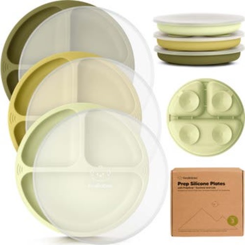3-Pack Prep Silicone Suction Plates with Lids