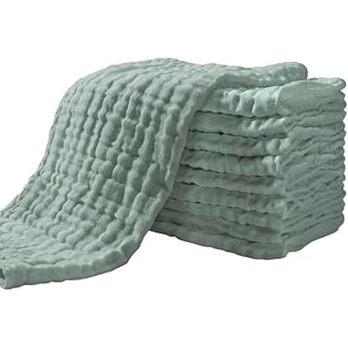 Yoofoss Muslin Burp Cloths for Baby 10 Pack 100% Cotton Baby Washcloths for Boys Girls Large 20''X10'' Super Soft and Absorbent Dark Green