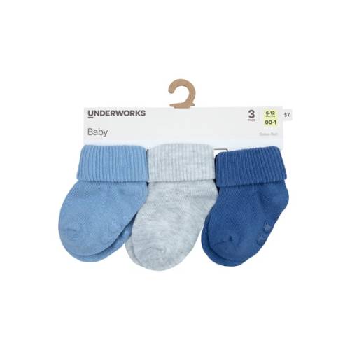 Medium Blue Underworks Infant Cotton Turnover Socks 3 Pack | Best&Less™ Online