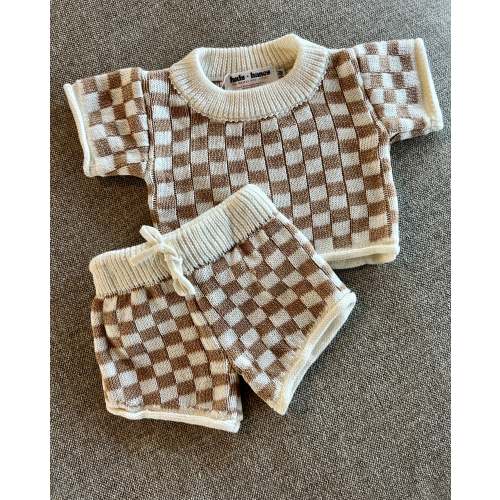 Knit Checkered Short Set