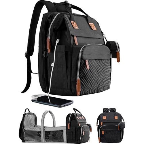 Diaper Bag Backpack with Changing Station, Large Diaper Bag, Multifunctional Diaper Bag, Baby Bags, Baby Backpack, Black