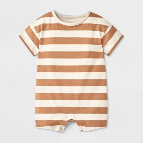 Baby Boys' Striped Short Sleeve Romper - Cat & Jack™ Tan 3-6M