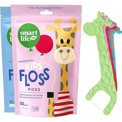 SmartLifeco Eco-Friendly Kids Flossers (100ct) - The Original Straw Wheat Dental Floss Picks For Children, Fluoride & PFA Free, Toothpick Flossing Sticks For Toddler Teeth, No Shred Thread, Unflavored