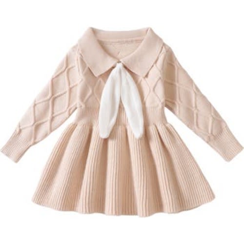 Baby Yara Long Sleeve Cotton Sweater Dress, Apricot