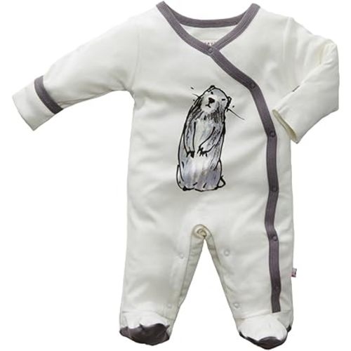 Babysoy Janey Baby Footed Pajamas - Organic Kimono Sleeper (0-3 Months, Marmot)