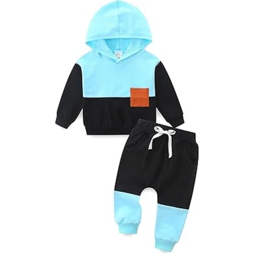 Baby Boy Outfits Short Long Sleeve Pants Clothes Set Spring Summer Hooded Patchwork Sweatshirt